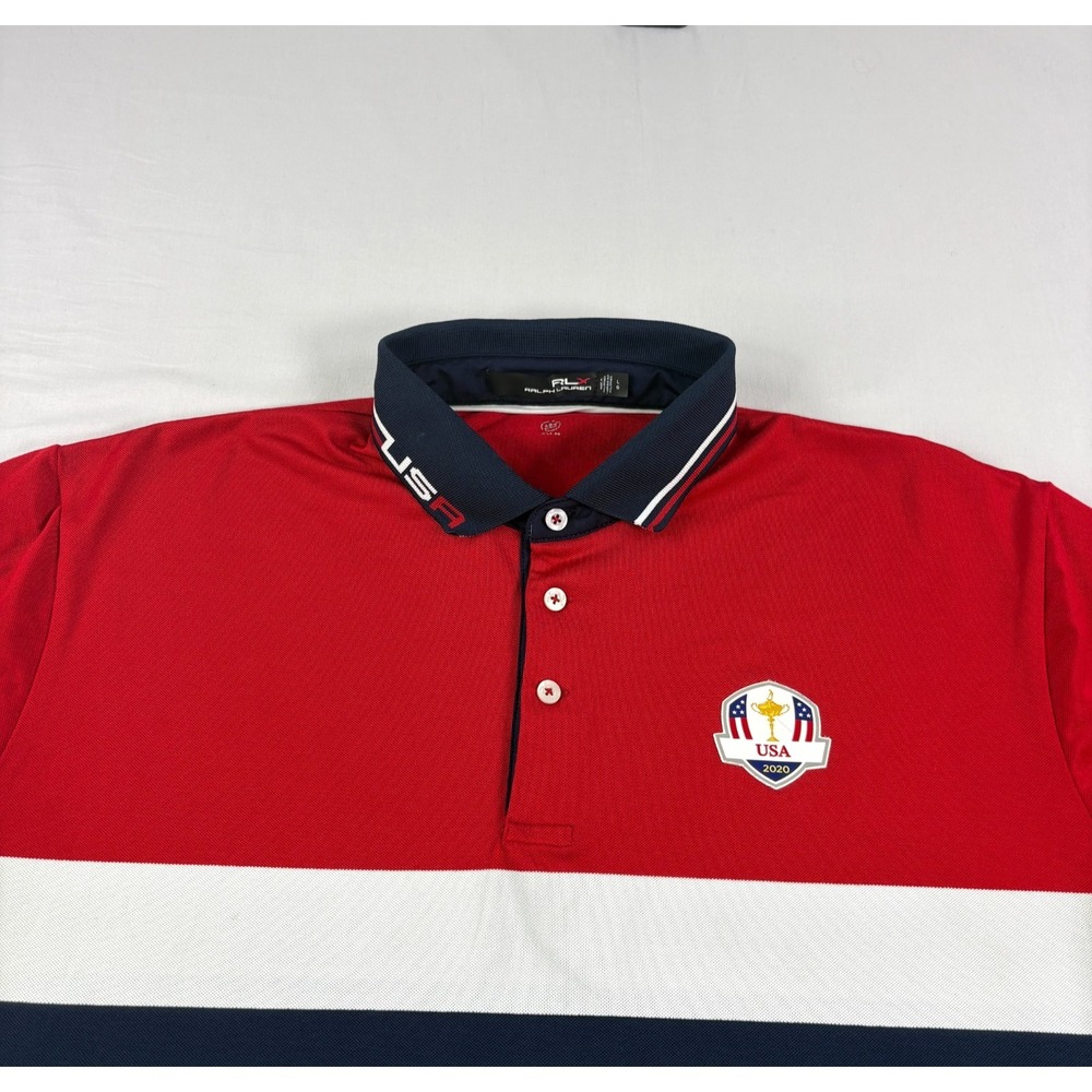 RLX Ralph Lauren Shirt Mens L Ryder Cup Golf Polo Blue Red Performance